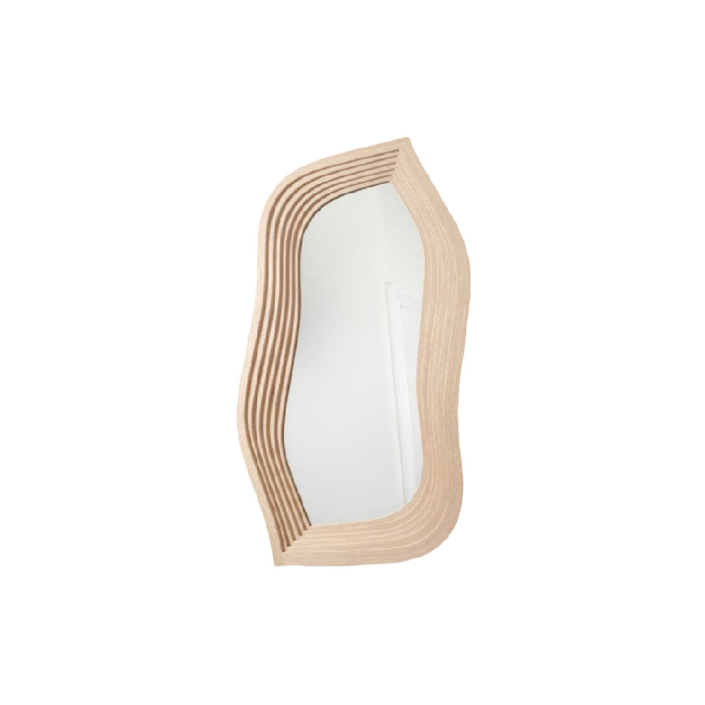 Abstract Curved Wooden Framed Mirror - Contemporary Wall Decor